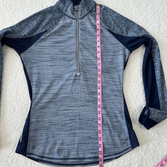 Athleta Half Zip Up Fitted Pullover Heather Blue Womens Medium Reflective Pocket - Picture 10 of 11